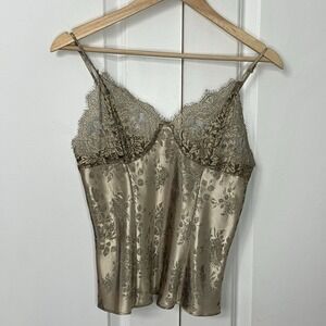 Y2K Cerie Satin Floral Lace Cami Tank Womens S 2000s Lingerie Vintage